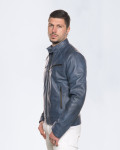 Giacca Biker Uomo Blu in Pelle - U06 | Leather Trend