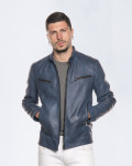 Men's Blue Leather Biker Jacket - U06 | Leather Trend