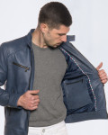 Giacca Biker Uomo Blu in Pelle - U06 | Leather Trend