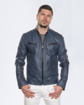Men's Blue Leather Biker Jacket - U06 | Leather Trend