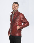 Men's Bordeaux Leather Biker Jacket - U06 | Leather Trend