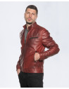 Men's Bordeaux Leather Biker Jacket - U06 | Leather Trend