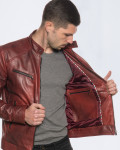 Men's Bordeaux Leather Biker Jacket - U06 | Leather Trend