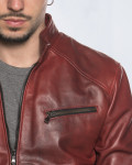 Men's Bordeaux Leather Biker Jacket - U06 | Leather Trend