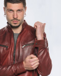 Men's Bordeaux Leather Biker Jacket - U06 | Leather Trend