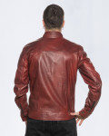 Men's Bordeaux Leather Biker Jacket - U06 | Leather Trend