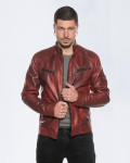 Men's Bordeaux Leather Biker Jacket - U06 | Leather Trend