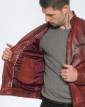 Men's Bordeaux Leather Biker Jacket - U06 | Leather Trend