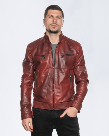 Giacca Biker Uomo Bordeaux in Pelle - U06 | Leather Trend