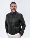 Men's Black Leather Biker Jacket - U06 | Leather Trend