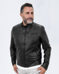 Men's Black Leather Biker Jacket - U06 | Leather Trend