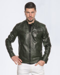 Giacca Biker Uomo Verde in Pelle - U06 | Leather Trend
