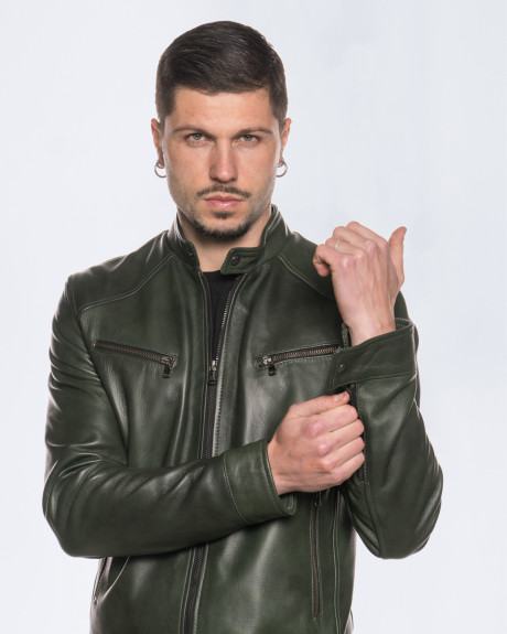 Giacca Biker Uomo Verde in Pelle - U06 | Leather Trend 2