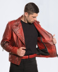 Men's Bordeaux Studded Leather Perfecto - Vasco | Leather Trend
