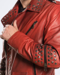 Men's Bordeaux Studded Leather Perfecto - Vasco | Leather Trend