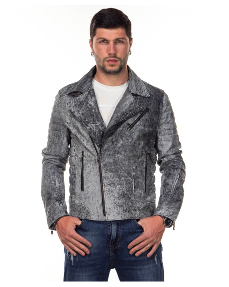 Men's leather jacket mod. V248 in genuine Black Vintage leather 100% made in Italy.