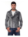 Men's scretched black leather perfecto jacket - V248 | Leather Trend