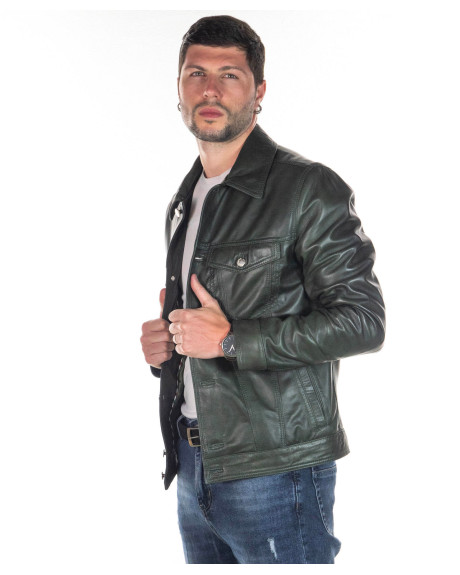 Giacca in Pelle da Uomo Verde - Roberto | Leather Trend 2