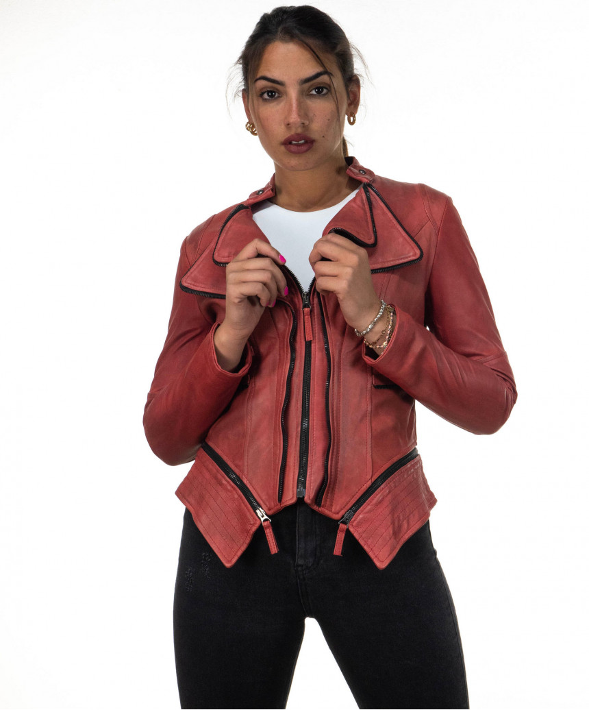Patrizia - Women's Jacket in Genuine Bordeaux Leather