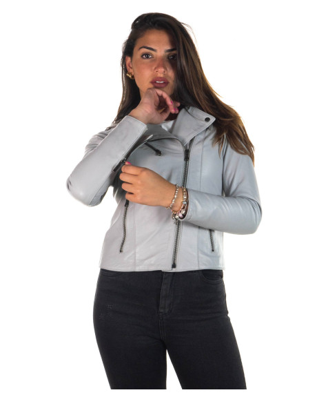 Women's Gray Leather Perfecto - Giselle Bis | Leather Trend 2