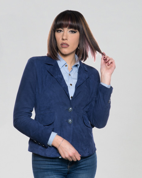 Women's Blue Suede Leather Jacket - Classic 712 | Leather Trend 2
