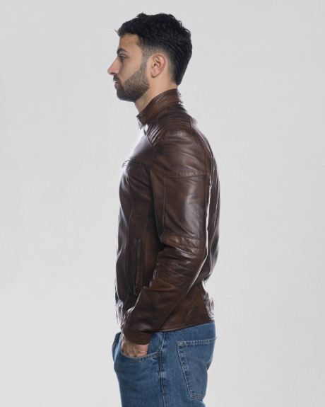 Biker in Pelle da Uomo Marrone - Attila | Leather Trend 2