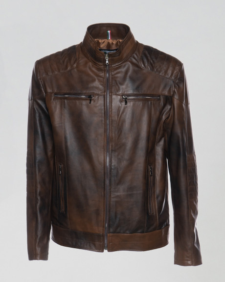 Men's leather jacket mod. biker in genuine brown leather 100% made in Italy 2
