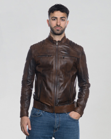 Biker in Pelle da Uomo Marrone - Attila | Leather Trend