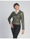 Women's Dark Green Perfecto Leather Jacket | Leather Trend