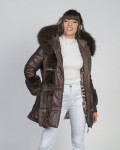 Dany - Women's Jacket in Dark Brown Leather and Real Fur