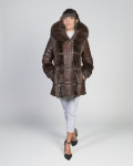 Dany - Women's Jacket in Dark Brown Leather and Real Fur