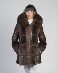 Dany - Women's Jacket in Dark Brown Leather and Real Fur