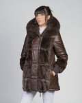 Dany - Women's Jacket in Dark Brown Leather and Real Fur