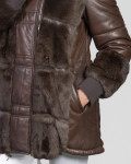 Dany - Women's Jacket in Dark Brown Leather and Real Fur