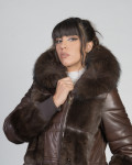 Dany - Women's Jacket in Dark Brown Leather and Real Fur