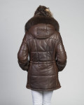 Dany - Women's Jacket in Dark Brown Leather and Real Fur