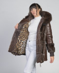 Dany - Women's Jacket in Dark Brown Leather and Real Fur