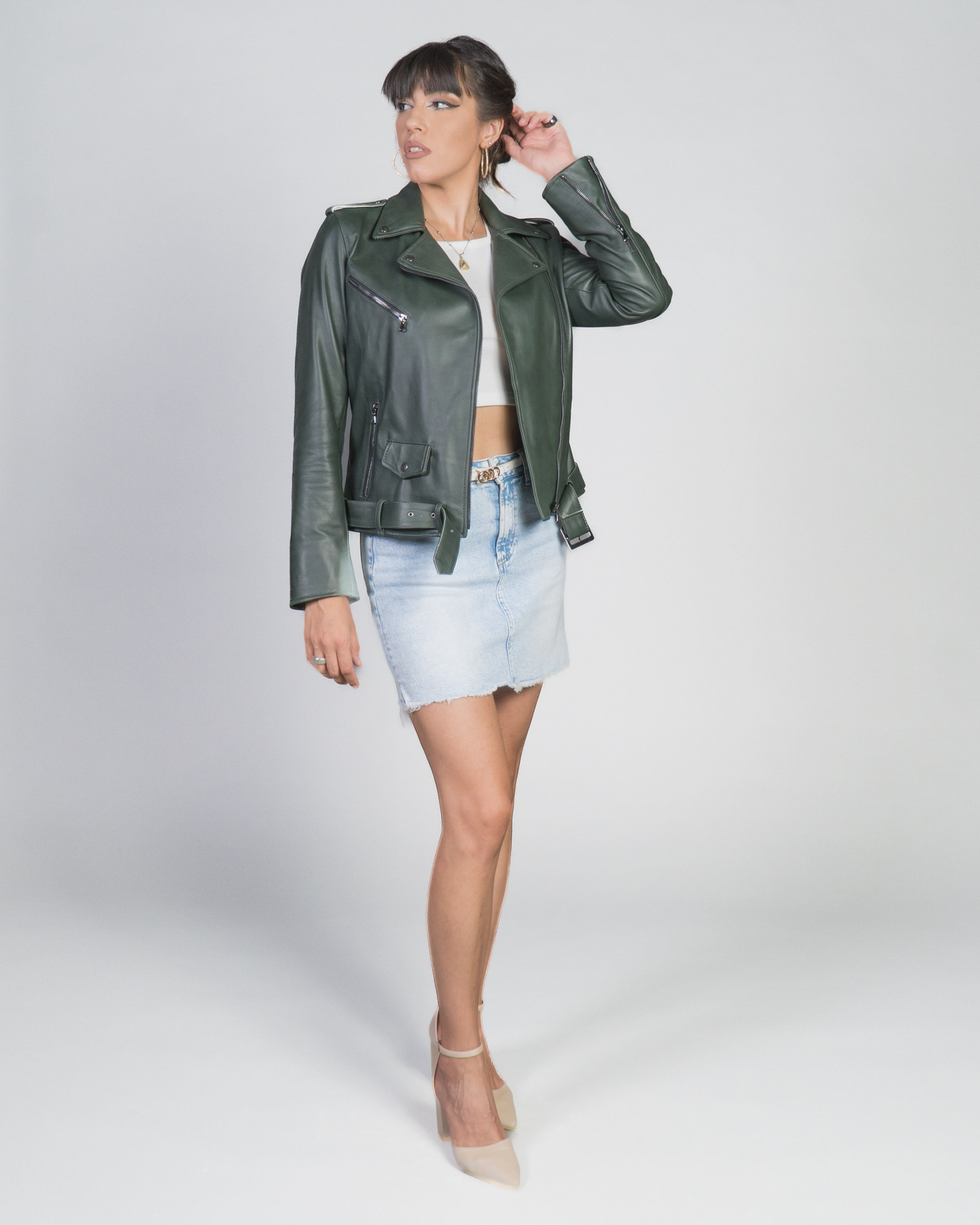 Women's leather perfecto mod. Emma Green 100% genuine leather made