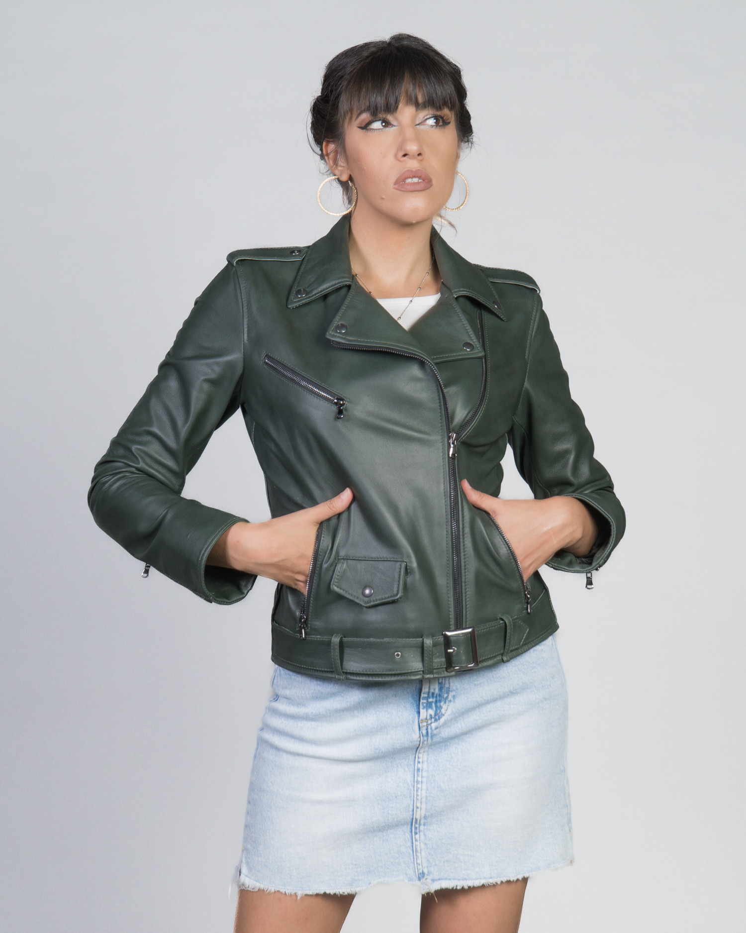 Women's leather perfecto mod. Emma Green 100% genuine leather made