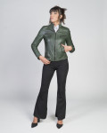 Women’s Dark Green Leather Biker Jacket - Kelly | Leather Trend