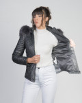 Women's Black Leather Down Jacket - Nika | Leather Trend