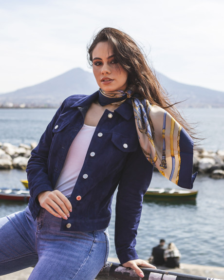 Giacca Donna Blu in Pelle Camoscio – Giusy | Leather Trend 2