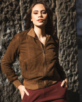 Women's Dark Brown Suede Leather Jacket - Roxie | Leather Trend
