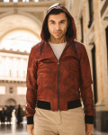 Men's Bordeaux Leather Bomber Jacket - Napoli | Leather Trend