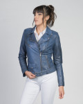 Women's Blue Leather Perfecto – Emma | Leather Trend