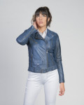 Women's Blue Leather Perfecto – Emma | Leather Trend