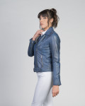 Women's Blue Leather Perfecto – Emma | Leather Trend