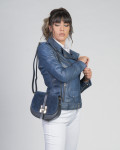 Women's Blue Leather and Suede Bag - Jole | Leather Trend