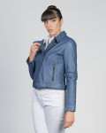 Women's Blue Perfecto Leather Jacket | Leather Trend