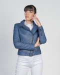 Women's Blue Perfecto Leather Jacket | Leather Trend